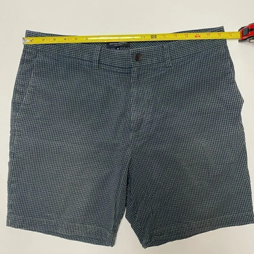 Banana Republic Men’s Green Checkered Aiden Shorts Sz 36